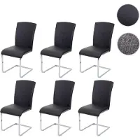 Mendler Lot de 6 chaises de salle à manger HWC-F36, chaise de cuisine à piétement luge, chaise de conférence similicuir, noir