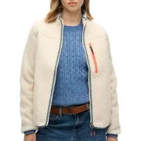 Superdry Femme Écusson Logo Outdoor Veste Polaire Sherpa, Écru, Taille: 36