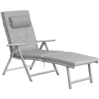 Songmics Chaise longue de jardin, matelas de 6 cm d'épaisseur,aluminium, respirant gris