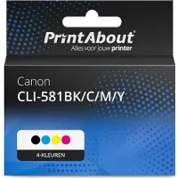 PrintAbout Cartouche compatible pour Canon CLI-581BK/C/M/Y - 4 couleurs - Grande capacité - Multipack