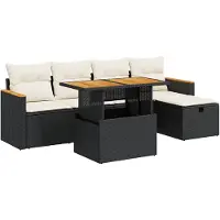 vidaXL Ensemble de salon de jardin 6 pièces avec coussins noir poly rotin