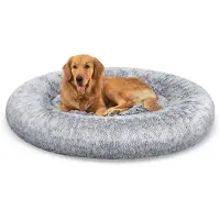Feandrea Lit pour chien , moelleux, lavable, en peluche longue, diamètre 120 cm