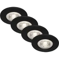 Briloner Set 4 spots LED encastrables modernes noir Ø90mm, 5W 480lm 3000K blanc chaud, IP44, ultra plat 25mm, dimmable 3 niveaux, spéciales salle de bain
