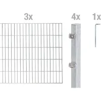 Alberts 653682 Clôture en treillis double comme set complet de clôture de 8 pièces, galvanisé à chaud, hauteur 80 cm, longueur 6 m