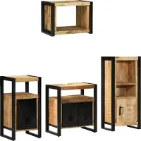 vidaXL Ensemble de meubles de salle de bain , 4 pièces, en bois massif de manguier, couleur marron et noir