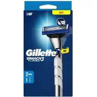 Gillette Rasoir Mach3 Turbo pour hommes, comprenant 1 manche et 2 lames, avec bande lubrifiante