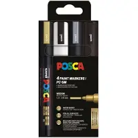 Posca Marqueurs Magiques - PC-5M - 4 pces - Noir/Blanc/Argent/Or - - UneTaille - Marqueur