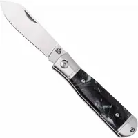 QSP Knife Jumping Jack QS167-C Satin 14C28N, Black White Resin, couteau de poche
