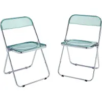 En.casa Chaise pliante 'Pornainen' set de 2 pièces structure acier vert menthe, transparent
