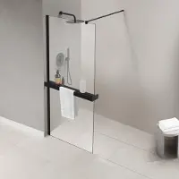 FortiFura Galeria porte-serviettes pour douche à l’italienne - montage mural / se fixe sur le verre - 140 cm - recoupable - noir mat SW1212769