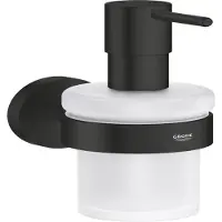 GROHE Start QuickFix Distributeur de savon avec support, à coller ou à percer, noir mat