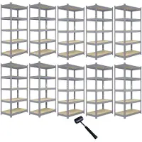 MonsterShop 10 Rayonnages Q-Rax Gris en Métal 90 x 50 x 180 cm