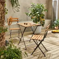Sweeek Table De Jardin Bistrot En Bois Et Métal. 55 X 54 Cm. Chaises Pliantes