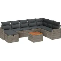 vidaXL Ensemble de canapés de jardin , 9 pièces, gris, en résine tressée