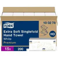 Tork Essuie-mains Premium pliage en Z, 2 épaisseurs, 230 x 230 mm, ultra doux, 300 feuillets, blanc