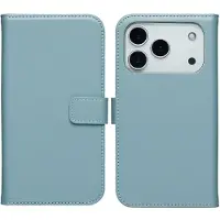 Selencia Étui portefeuille en cuir véritable pour Apple iPhone 17 Pro Max - Air Blue