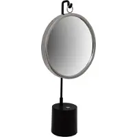 Padiro Miroir mural , dimensions 30 x 65 x 13 cm, noir et argenté, en acier et verre miroir, avec un miroir rond monté sur un support
