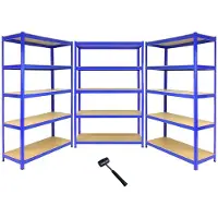 Monster Racking 3 Rayonnages T-Rax en Acier Sans Boulons Bleus 120cm x 45cm x 180cm Cadre Acier Panneaux MDF