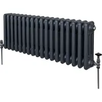 MonsterShop Radiateur Traditionnel à Triple Colonne 300 x 832 mm, Chauffage Moderne Horizontal en Acier au Carbone Gris Anthracite Mat, Cuisine Salon Salle de Bain [Brosse, Attaches Murales & Supports INCLUS]