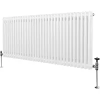 MonsterShop Radiateur Traditionnel à Double Colonne 600 x 1462 mm, Chauffage Moderne Horizontal en Acier au Carbone Blanc Brillant, Cuisine Salon Salle de Bain [Brosse, Attaches Murales & Supports INCLUS]