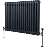 MonsterShop Radiateur Traditionnel à Double Colonne 600 x 832 mm, Chauffage Moderne Horizontal en Acier au Carbone Gris Anthracite Mat, Cuisine Salon Salle de Bain [Brosse, Attaches Murales & Supports INCLUS]