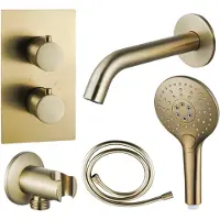 FortiFura Calvi Ensemble de robinet de bain - bec - 22cm recoupable - flexible lisse - douchette ronde - partie encastrée - support mural - laiton brossé SW720569/SW728176/SW799451/SW1122513/SW720570