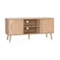 Sweeek Meuble Tv. Eva. Décor Bois Et Cannage Arrondi 2 Portes. 1 Étagère L120 X L39 X H56.5cm
