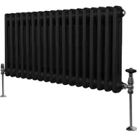 Monster Radiateur Traditionnel à Double Colonne 300 x 832 mm, Chauffage Moderne Horizontal en Acier au Carbone Noir Mat, Cuisine Salon Salle de Bain [Brosse, Attaches Murales & Supports INCLUS]