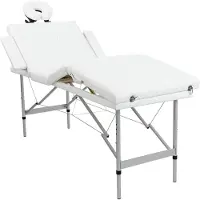 vidaXL Table de massage avec cadre en aluminium, pliable 4 zones Crème-Blanc