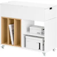 SoBuy FBT134-W Armoire à imprimante - Armoire de rangement de bureau blanche avec 4 roulettes
