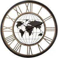 Atmosphera Horloge murale avec carte du monde et chiffres romains, Ø 67 cm