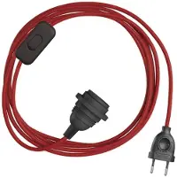 Creative Cables Snakebis E14 Lampshade-cable Set With Lamp Holder. Colored Fabric Cable And 2-pin Plug 1.8 M Rouge
