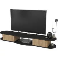 En.casa Buffet TV suspendu 'Nyskiri' Meuble TV 150 x 35 x 19 cm avec 2 compartiments à abattants et 1 compartiment ouvert Anthracite/imitation chêne