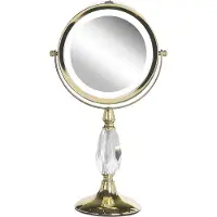 Beliani Miroir de maquillage doré rond double face rotatif avec support lumineux LED grossissement 5x Miroir de maquillage moderne miroir de table