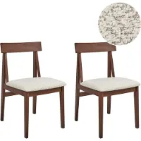 Beliani Lot de 2 chaises de salle à manger en bois d'hévéa foncé assise en boucle beige tissu polyester sans accoudoirs style rétro