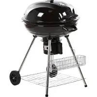 Beliani Gril à charbon de bois rond en acier noir avec couvercle et roulettes grille de gril thermomètre
