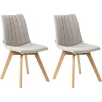 Beliani Lot de 2 chaises de salle à manger, tissu polyester gris clair, pieds en bois foncé, surpiqûres verticales, style rétro