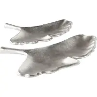 Beliani Coque décorative aluminium argent Ginkgo Feuilles Set de 2 PALENQUE