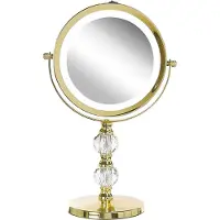 Beliani Miroir de maquillage en métal doré rond double face rotatif avec support lumineux LED grossissement 5x Miroir de maquillage moderne miroir de table