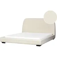Beliani Lit rembourré Beige clair Tissu bouclé avec sommier à lattes 160x200 cm Grille à rouleaux Tête de lit haute Pieds métalliques Chambre à coucher simple Lit double