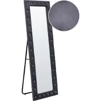 Beliani Miroir de sol velours gris foncé 50 x 150 cm avec pied verre acrylique pierres cadre décoratif décoration murale style glamour