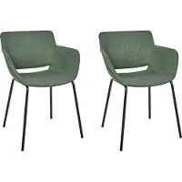 Beliani Lot de 2 chaises de salle à manger en polyester vert avec accoudoirs pieds en métal cuisine salle à manger