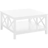 Beliani Table basse en MDF blanc - plateau 80 x 80 cm Double renfort en X Table basse Plateau laqué carré Boho