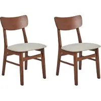 Beliani Jeu de 2 chaises de salle à manger en bois d'hévéa foncé assise en tissu polyester taupe sans accoudoirs style rétro cuisine salle à manger