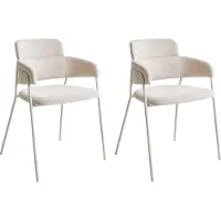 Beliani Lot de 2 chaises de salle à manger Beige clair en tissu chenille Rembourrées avec accoudoirs Pieds en métal Chaise rembourrée Design moderne