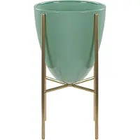Beliani Cache-Pot En Acier Vert Avec Pieds Dorés 16 X 16 X 31 Cm Lefki