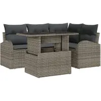 vidaXL Ensemble de canapé de jardin avec coussins avec mémoire 5 pcs Gris Poly Rattan