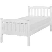 Beliani Lit blanc en pin avec sommier à lattes 90 x 200 cm Tête et pied de lit hauts aspect latté Classique Skandi Chambre à coucher Lit simple en bois