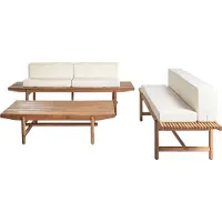 Beliani Set Lounge Pour Jardin Giaveno Acacia Blanc Cassé