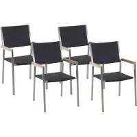 Beliani Jeu de 4 chaises de jardin en rotin noir, pieds en acier inoxydable argenté, durables